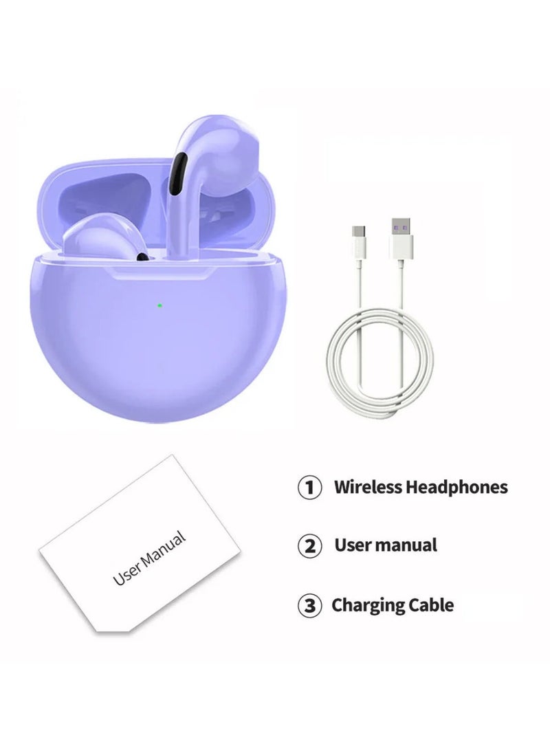 DIGI CORE Pro 6 TWS True Wireless Headphones Bluetooth Earphone Earbuds Bass Headset Wireless Earbuds In-Ear Earbuds Lightweight Bluetooth 5.0 Headphones With Mic Multimode Headphone (Purple) - Image 3