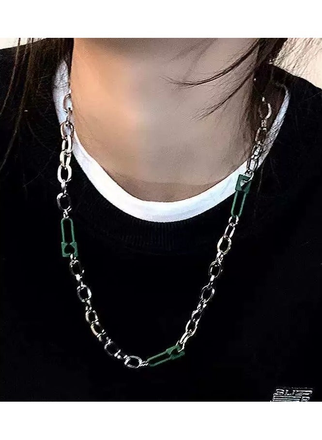 Goolsky Green Safety Pin Necklace – Unisex Hip-Hop Minimalist Chain, Indie Streetwear Accessory for Sweatshirts & Sweaters  - Image 3