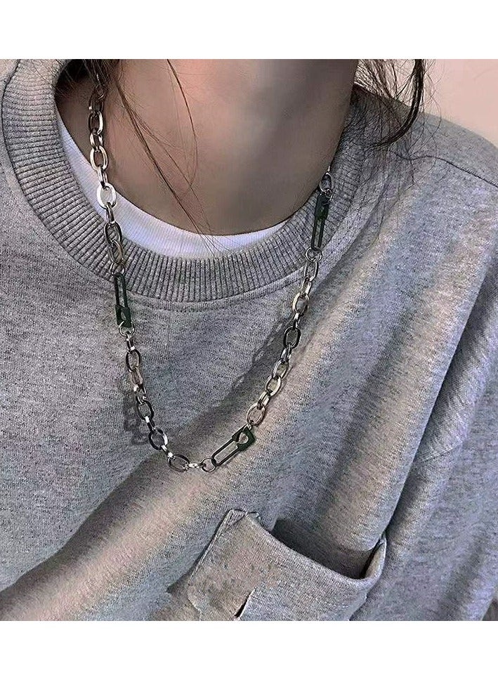 Goolsky Green Safety Pin Necklace – Unisex Hip-Hop Minimalist Chain, Indie Streetwear Accessory for Sweatshirts & Sweaters  - Image 4
