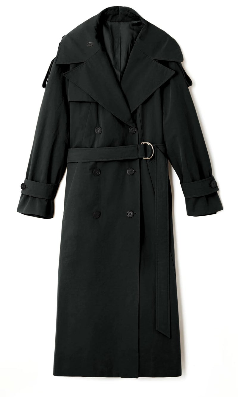 Farktop Womens Oversized Long Trench Coat Double Breasted Lapel Windproof Overcoat with Belt - Image 4