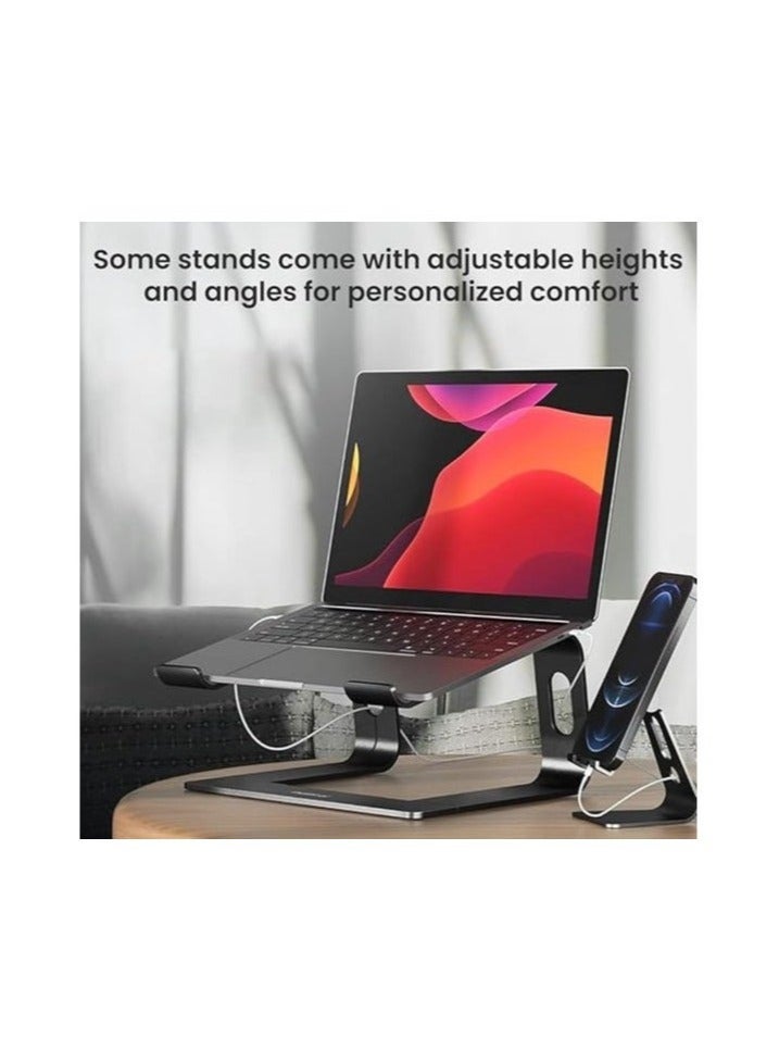 Ergonomic Aluminum Laptop Stand | Adjustable & Detachable Riser for 10-15.6" Laptops | Compatible with MacBook, Dell, HP, Lenovo – Black - Image 2