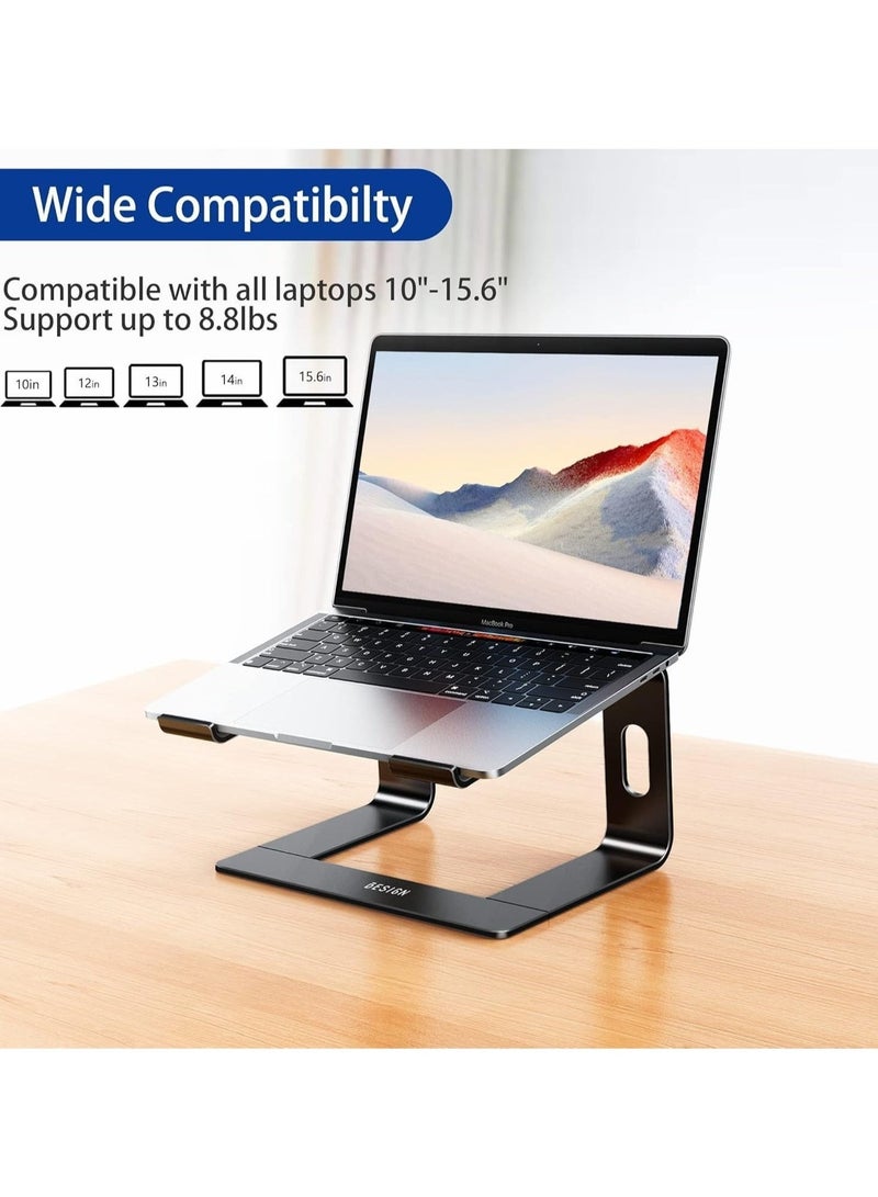 Ergonomic Aluminum Laptop Stand | Adjustable & Detachable Riser for 10-15.6" Laptops | Compatible with MacBook, Dell, HP, Lenovo – Black - Image 4