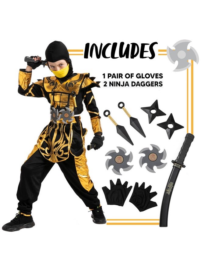 Spooktacular Creations - Gold Ninja Costume For Boys, Child Golden Ninja Costume Ninja Themed Parties, Halloween Costume Dress Up (Small (5 7Yr)) - Image 1