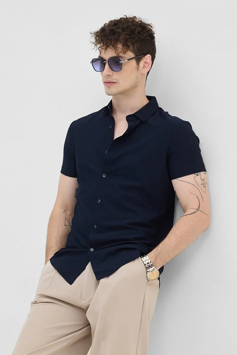 سنيتش قميص مطاطي بدون خياطة بلون كحلي