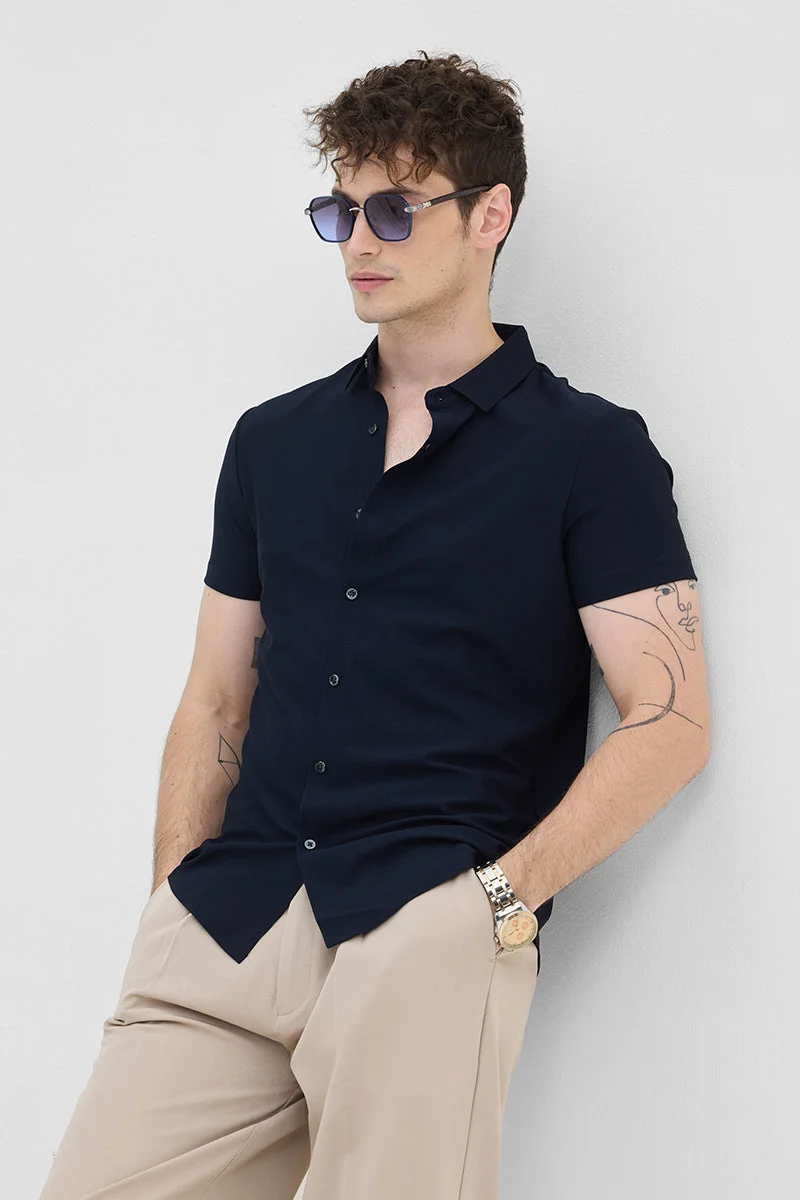 سنيتش قميص مطاطي بدون خياطة بلون كحلي