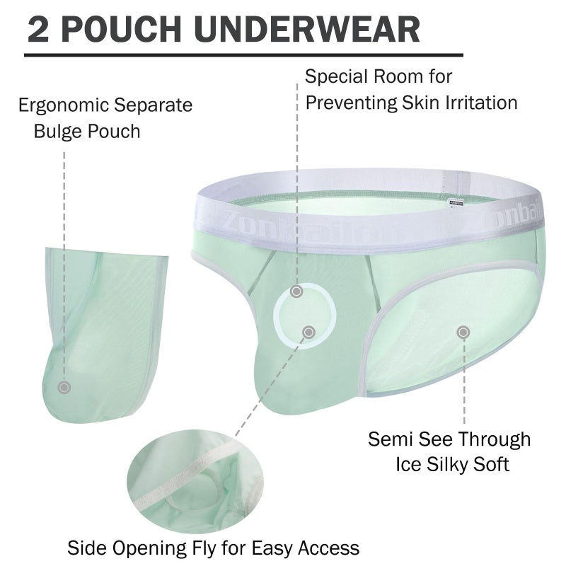 ZONBAILON Mens Briefs Sexy Dual Pouch Underwear See Through Bikini Transparent Mesh Panties - Image 2