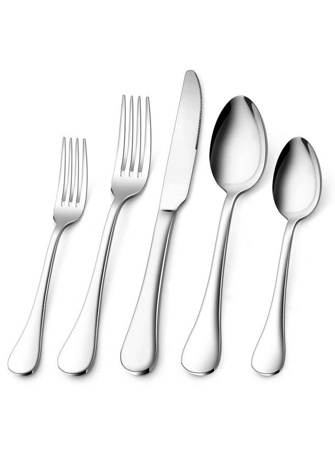 E-far 40-Piece Silverware Set for 8, E-far 18/10 Stainless Steel Flatware Cutlery Metal Eating Utensil Tableware Forks and Spoon Sets for Restaurant Wedding - Simple Fancy Style & Dishwasher Safe - Image 1