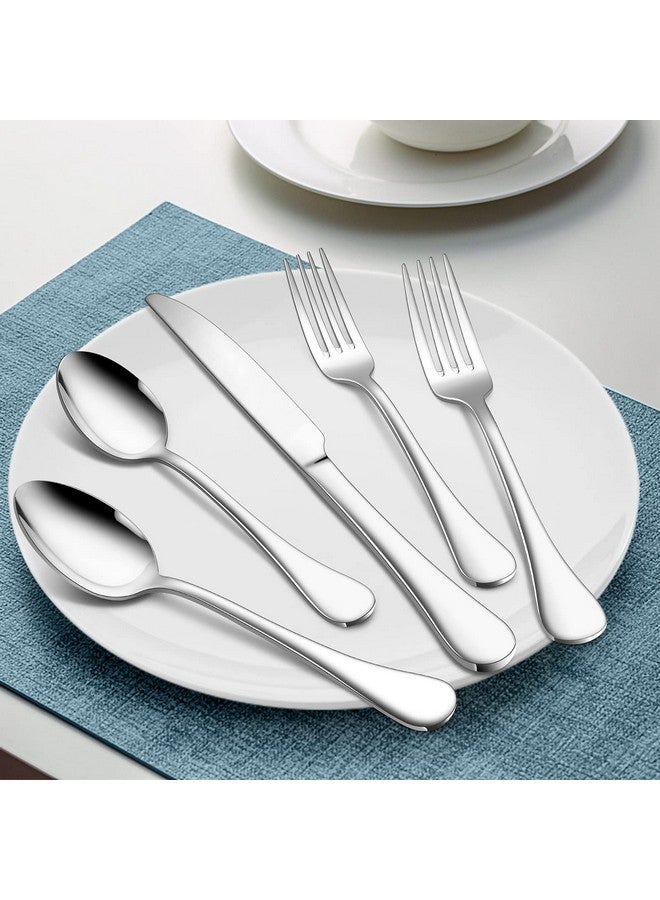 E-far 40-Piece Silverware Set for 8, E-far 18/10 Stainless Steel Flatware Cutlery Metal Eating Utensil Tableware Forks and Spoon Sets for Restaurant Wedding - Simple Fancy Style & Dishwasher Safe - Image 3