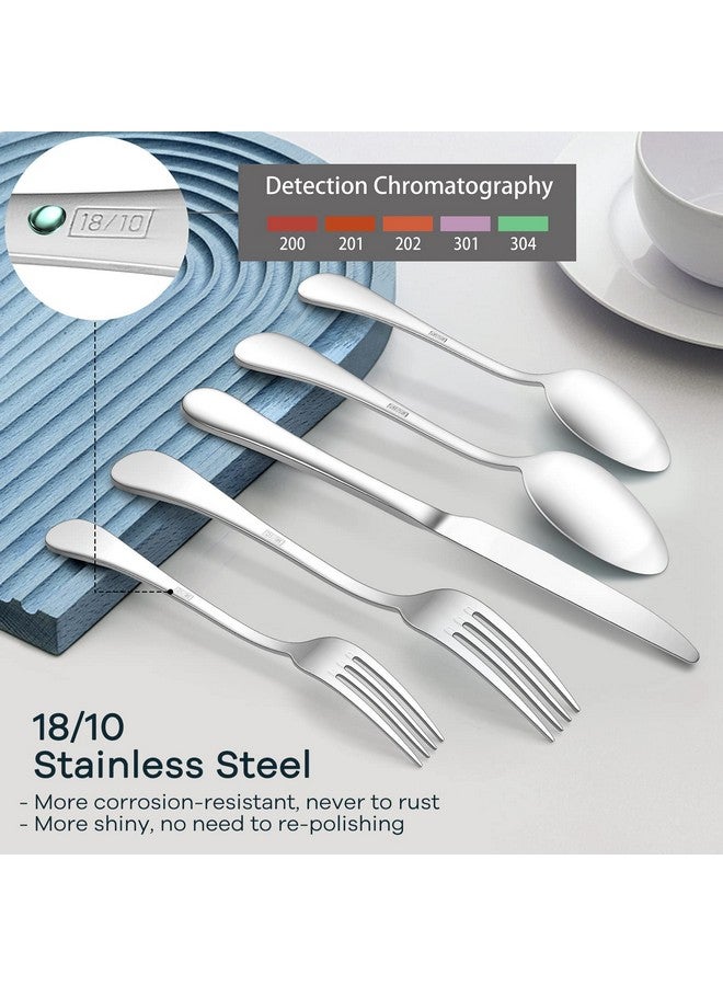 E-far 40-Piece Silverware Set for 8, E-far 18/10 Stainless Steel Flatware Cutlery Metal Eating Utensil Tableware Forks and Spoon Sets for Restaurant Wedding - Simple Fancy Style & Dishwasher Safe - Image 4