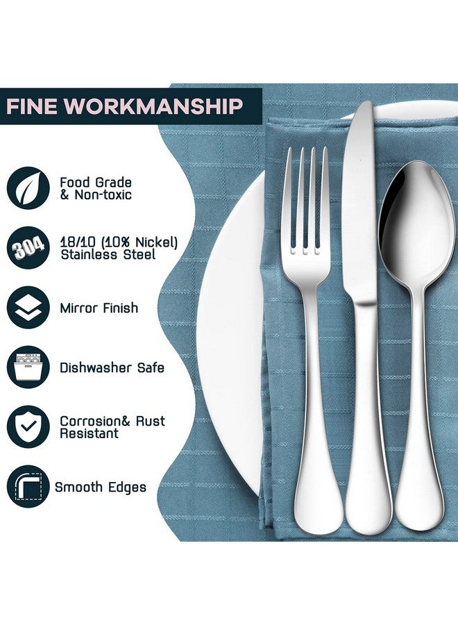E-far 40-Piece Silverware Set for 8, E-far 18/10 Stainless Steel Flatware Cutlery Metal Eating Utensil Tableware Forks and Spoon Sets for Restaurant Wedding - Simple Fancy Style & Dishwasher Safe - Image 5