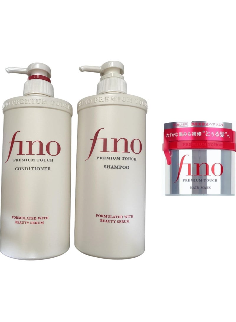 Fino Premium touch hair set Bundle 3 Pcs  Hair Shampoo, conditioner and hair mask for damaged hair growth - Image 1
