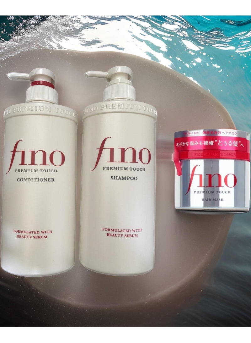 Fino Premium touch hair set Bundle 3 Pcs  Hair Shampoo, conditioner and hair mask for damaged hair growth - Image 2