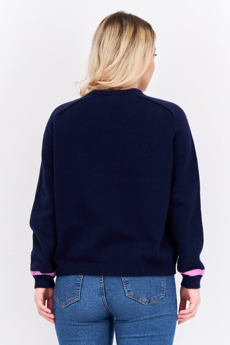 Lyle & Scott Women Crew Neck Brand Logo Sweater, Navy Combo - Image 3