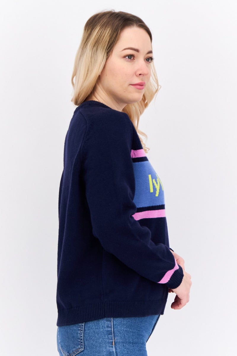 Lyle & Scott Women Crew Neck Brand Logo Sweater, Navy Combo - Image 4