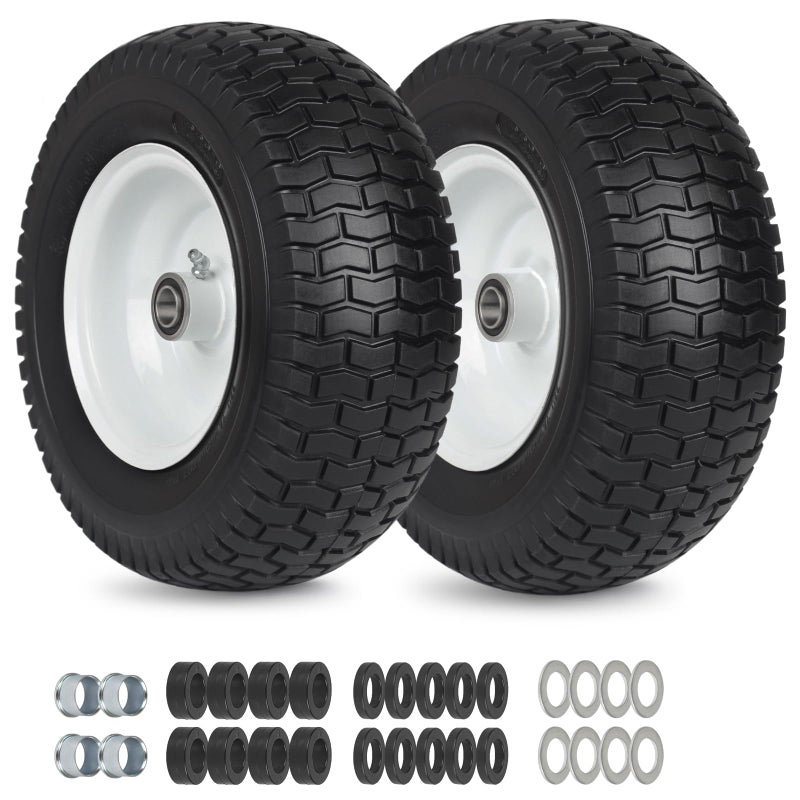 GICOOL 2 Pack, 13x5.00-6 Flat Free Lawn Mower Tire and Wheel, 13x5-6 Riding Lawnmower Tire with 3"-6" Centered Hub and 3/4" & 5/8" Bearings, Tractor Turf Tire Turf-Friendly, 2 Pack - Image 1