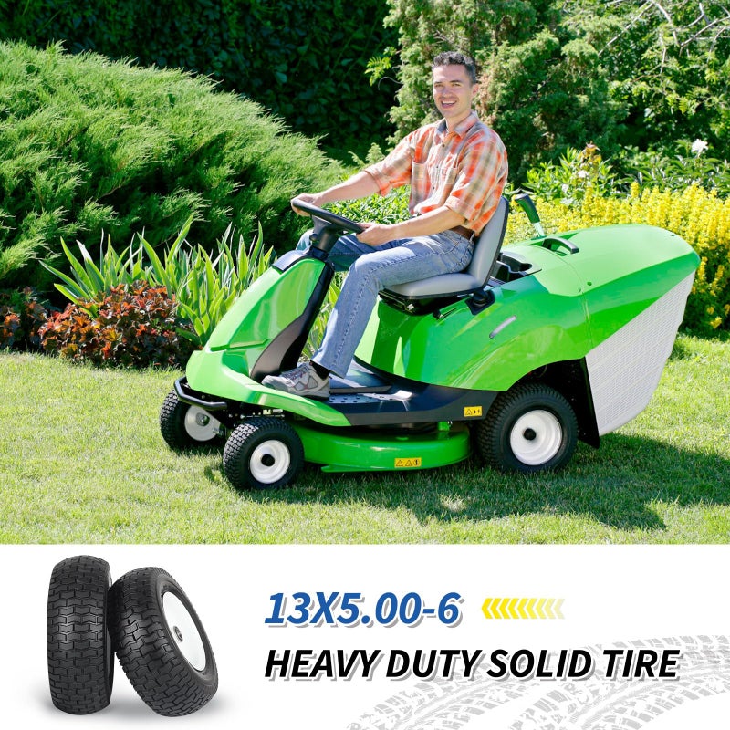 GICOOL 2 Pack, 13x5.00-6 Flat Free Lawn Mower Tire and Wheel, 13x5-6 Riding Lawnmower Tire with 3"-6" Centered Hub and 3/4" & 5/8" Bearings, Tractor Turf Tire Turf-Friendly, 2 Pack - Image 5