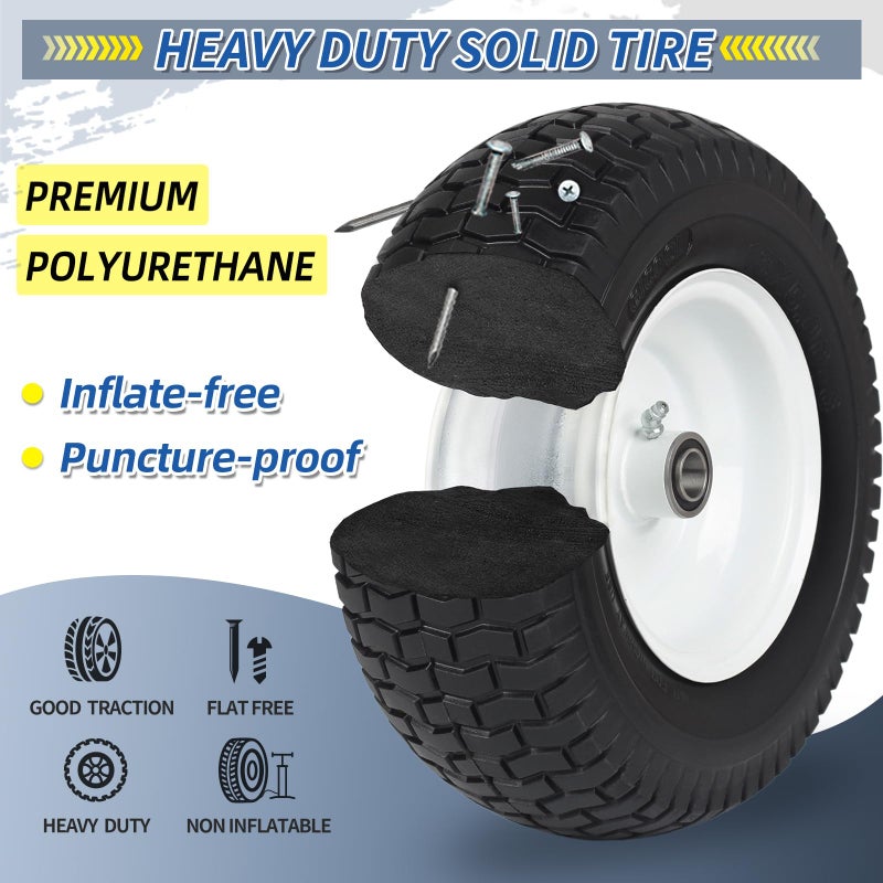 GICOOL 2 Pack, 13x5.00-6 Flat Free Lawn Mower Tire and Wheel, 13x5-6 Riding Lawnmower Tire with 3"-6" Centered Hub and 3/4" & 5/8" Bearings, Tractor Turf Tire Turf-Friendly, 2 Pack - Image 3