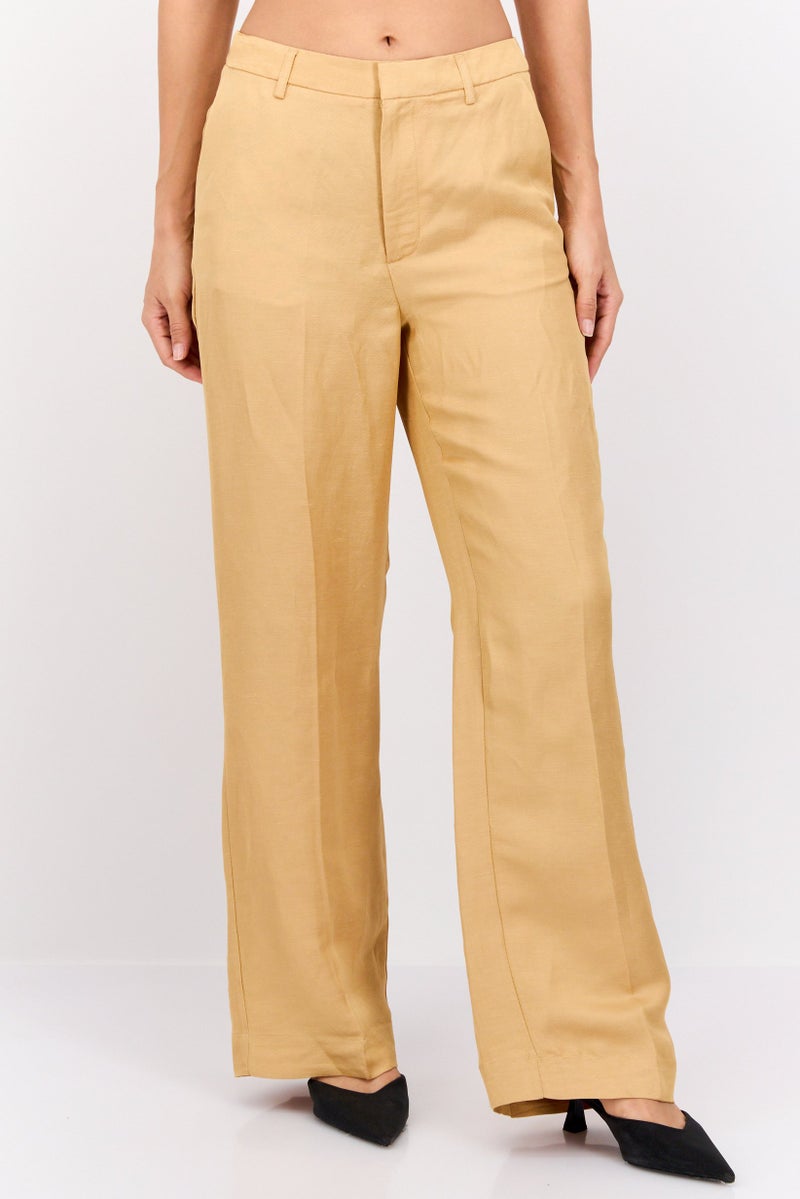 Scotch & Soda Women Tailored Fit Solid Edie Wide Leg Pants, Beige - Image 1