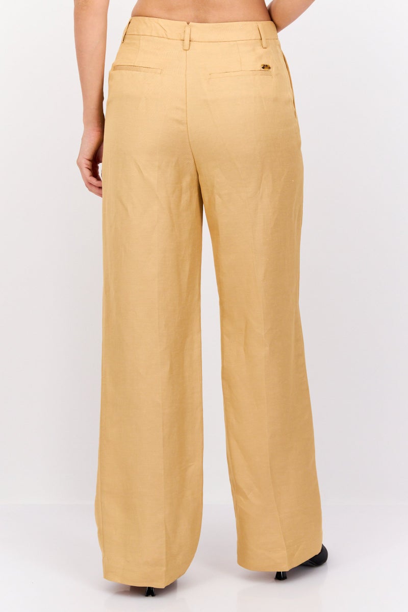 Scotch & Soda Women Tailored Fit Solid Edie Wide Leg Pants, Beige - Image 3