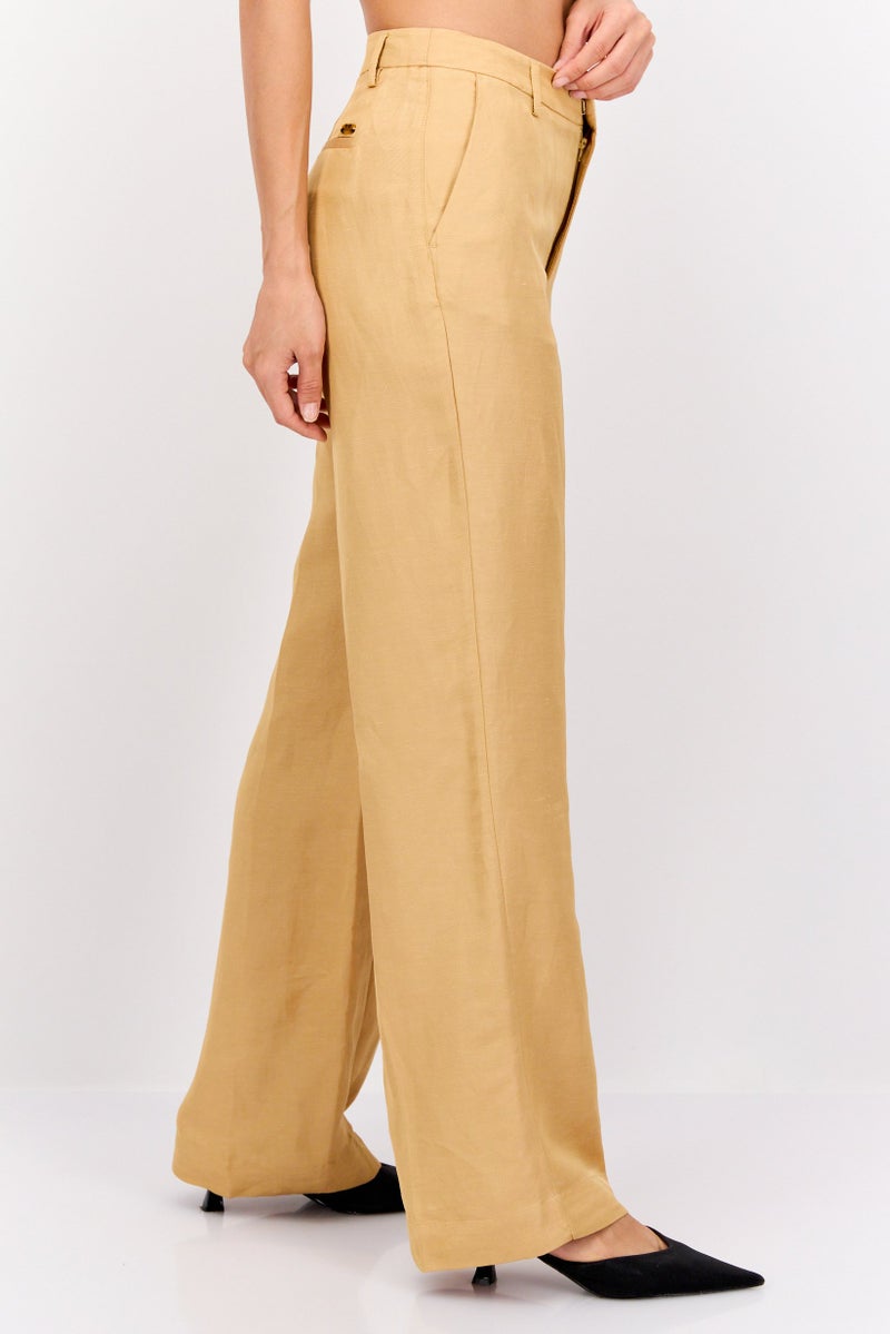 Scotch & Soda Women Tailored Fit Solid Edie Wide Leg Pants, Beige - Image 2