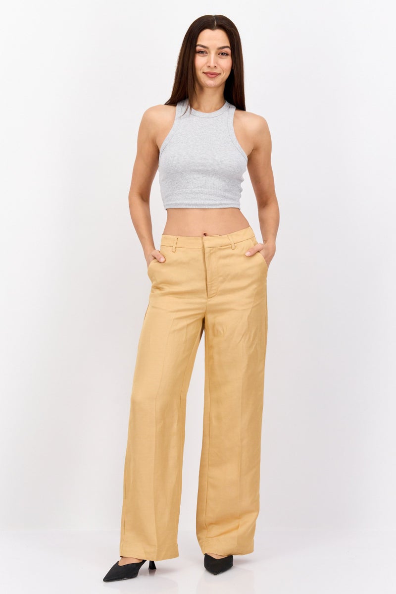 Scotch & Soda Women Tailored Fit Solid Edie Wide Leg Pants, Beige - Image 4