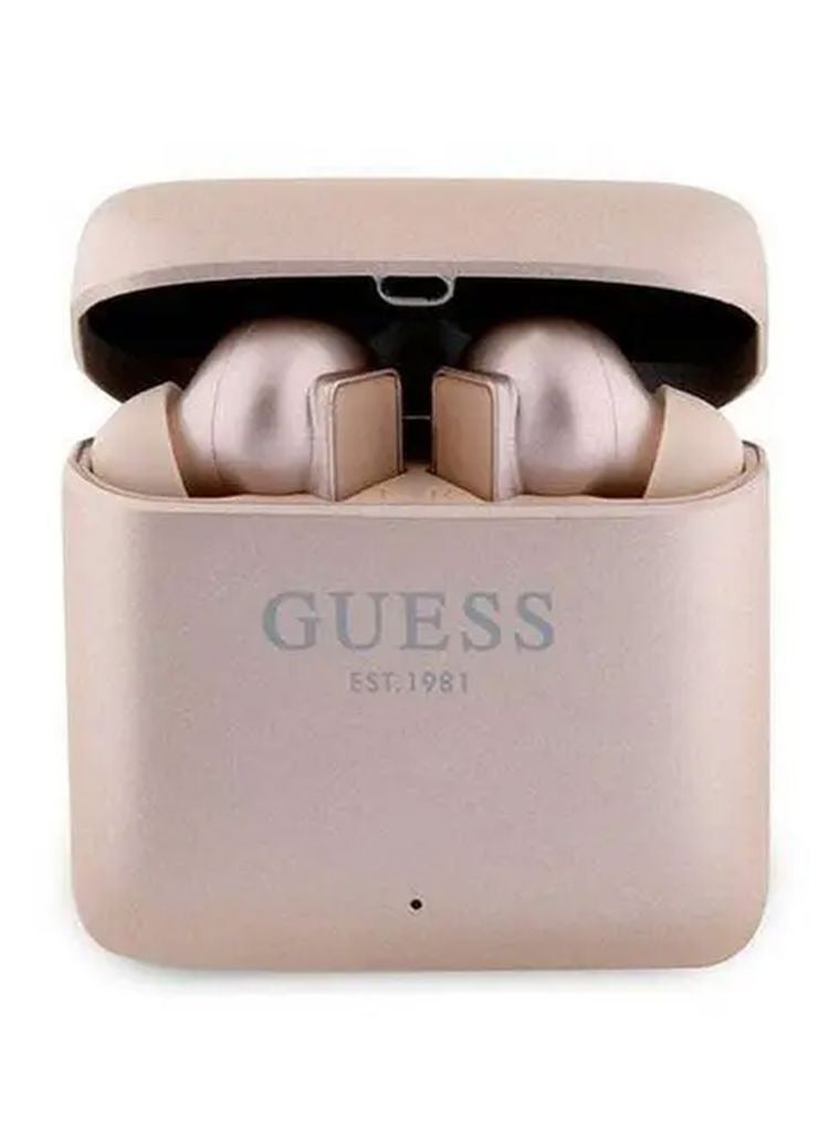 GUESS True Wireless Bluetooth Earbuds Satined Finish with Printed Logo - Pink  - Image 1
