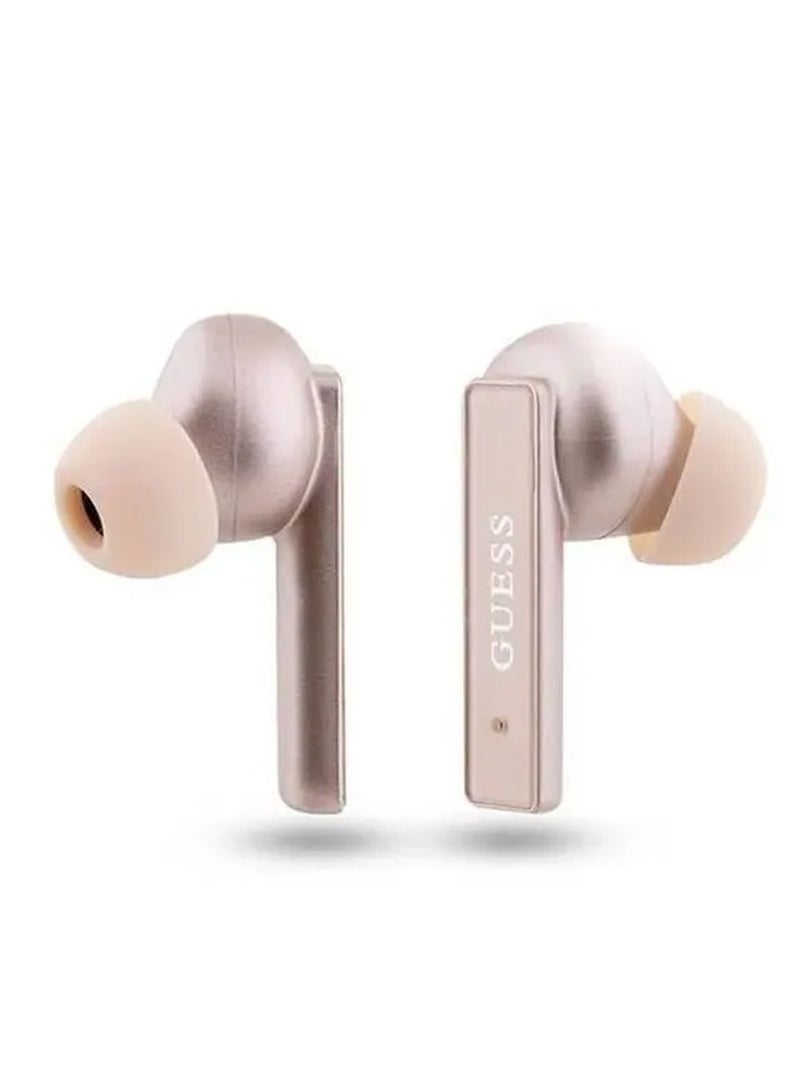 GUESS True Wireless Bluetooth Earbuds Satined Finish with Printed Logo - Pink  - Image 4