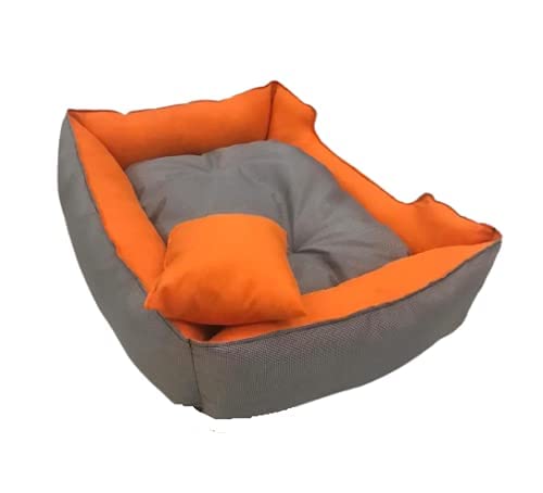 Gorgeous Quilted Reversible Ultra Soft Polyester Dual Sofa-Style Dog Bed with 2 Pillow (Orange Grey, Medium) - Image 4