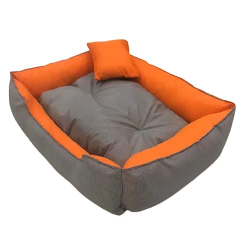 Gorgeous Quilted Reversible Ultra Soft Polyester Dual Sofa-Style Dog Bed with 2 Pillow (Orange Grey, Medium) - Image 3