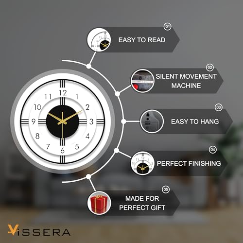 vissera Designer Metal Wall Clock for Living Room | Latest Antique Stylish Fancy Decorative Big Size Wall Watch for Bedroom, Office, Kitchen, Dining, Hall and Décor - Image 3