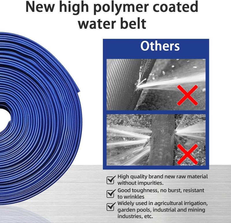 YASHINE PVC HOSE 2"*50ft, Pool Backwash Hose, Heavy Duty Reinforced Blue PVC Lay Flat Water, For Swimming Drain Pools and Clean Filters, with 2 Clamp - Image 3