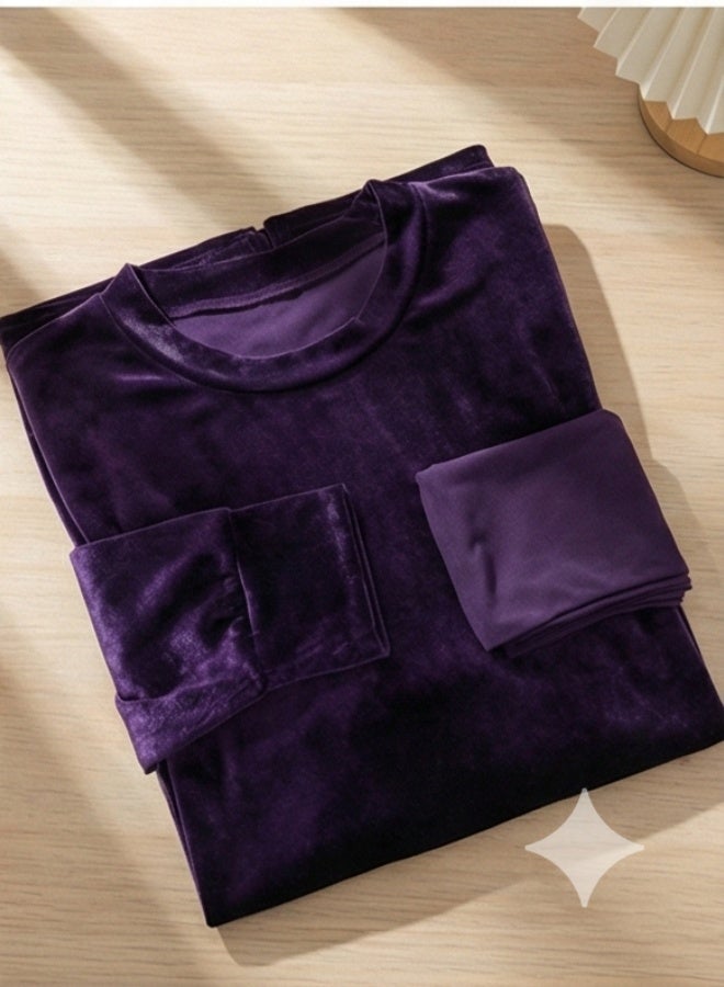 Luxury Velvet Prayer Dress (Jalabiya), Loose Fit with Attached Hijab - Dark Purple (Aubergine) - Image 5