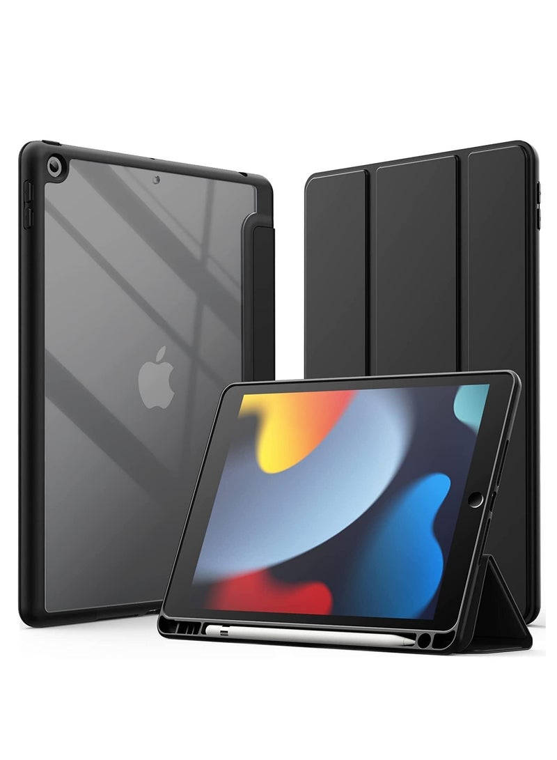 ELTRAZONE Protective Case for iPad 10.2-Inch (9th/8th/7th Gen, 2021/2020/2019) – Slim Lightweight Stand Cover with Apple Pencil Holder, Shockproof Anti-Scratch Transparent Back, Auto Sleep/Wake Function, Clear Soft Shell for iPad 10.2 Black - Image 1