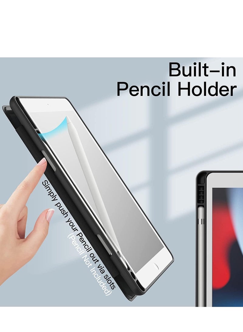 ELTRAZONE Protective Case for iPad 10.2-Inch (9th/8th/7th Gen, 2021/2020/2019) – Slim Lightweight Stand Cover with Apple Pencil Holder, Shockproof Anti-Scratch Transparent Back, Auto Sleep/Wake Function, Clear Soft Shell for iPad 10.2 Black - Image 3