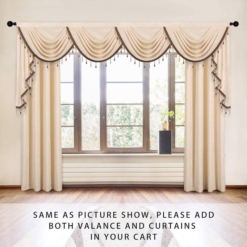 ELKCA ELKCA Thick Chenille Window Curtains Valance for Living Room Beige Valance with Beads for Bedroom  Rod Pocket (W110inch 1 Panel)  - Image 2