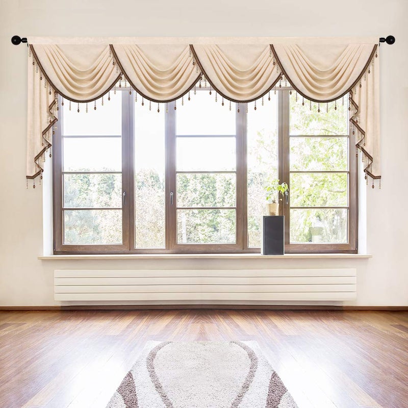 ELKCA ELKCA Thick Chenille Window Curtains Valance for Living Room Beige Valance with Beads for Bedroom  Rod Pocket (W110inch 1 Panel)  - Image 1