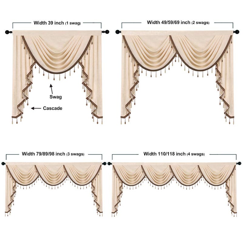 ELKCA ELKCA Thick Chenille Window Curtains Valance for Living Room Beige Valance with Beads for Bedroom  Rod Pocket (W110inch 1 Panel)  - Image 5
