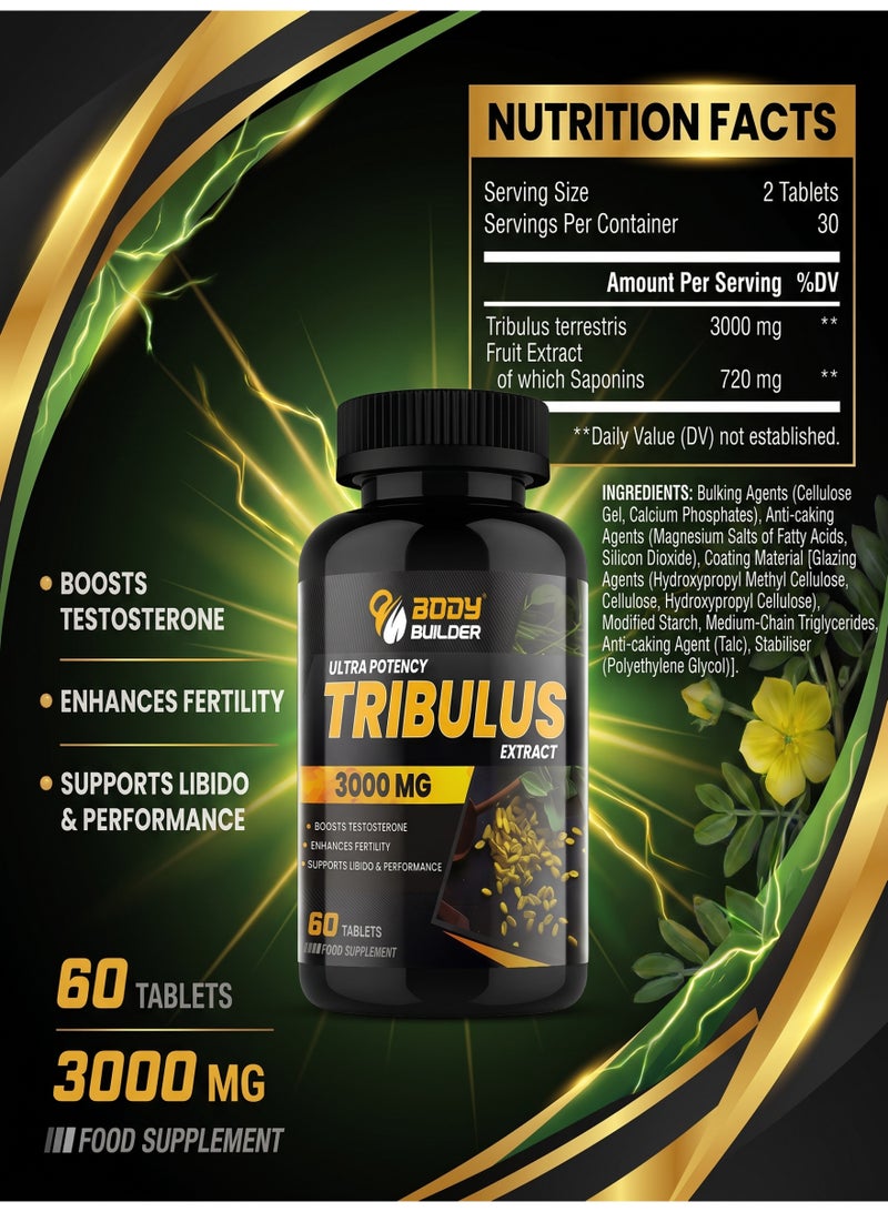 بودي بيلدر تريبولوس تيريستريس (Tribulus Terrestris) بتركيز 3000 ملغ مع 720 ملغ من السابونين لكل حصة، مكمل عشبي نباتي، خالٍ من اللاكتوز والغلوتين والصويا وغير معدل وراثياً، 60 قرصاً. - Image 5