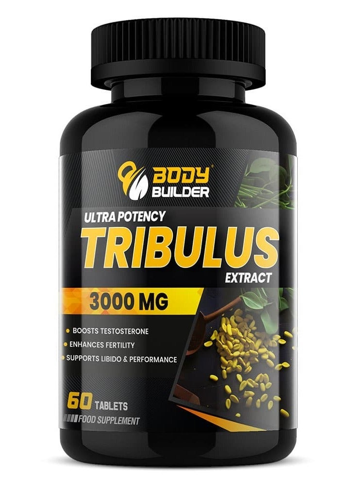 بودي بيلدر تريبولوس تيريستريس (Tribulus Terrestris) بتركيز 3000 ملغ مع 720 ملغ من السابونين لكل حصة، مكمل عشبي نباتي، خالٍ من اللاكتوز والغلوتين والصويا وغير معدل وراثياً، 60 قرصاً. - Image 1