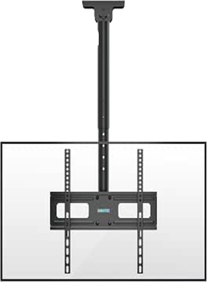 BONTEC TV Ceiling Mount Tilts and Swivels with 6-Way Height Adjustment, TV Mount for 26-65 Inch up to 45 kg, TV Mount Ceiling VESA 100 x 100-400 x 400, Suitable for Sloping Roofs and Walls