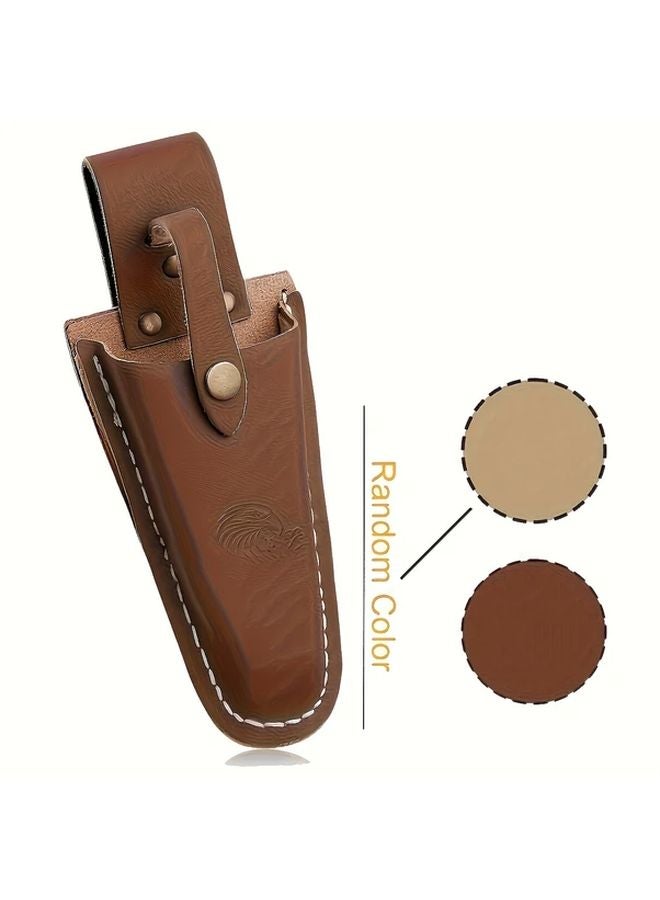 Heavy Duty Leather Trimming Scissor Bag Brown With Golden Tone Hardware Durable Garden Tool Organizer - Image 1
