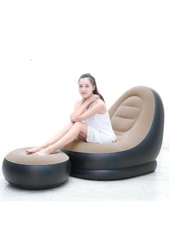 Executive LLC 2 in 1 Leisure Inflatable Sofa Set Folding Portable Inflatable Lazy Flocked Recliner with Footrest Perfect for Pop Up Indoor and Outdoor Balcony Backyard Camping Picnic  - Image 2