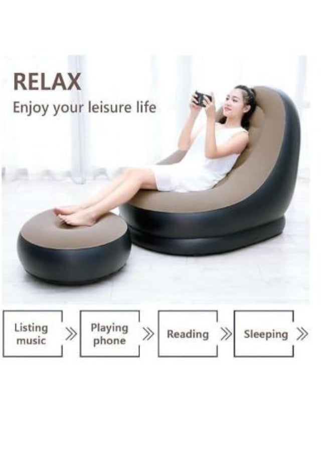 Executive LLC - 2 in 1 Leisure Inflatable Sofa Set Folding Portable Inflatable Lazy Flocked Recliner with Footrest Perfect for Pop Up Indoor and Outdoor Balcony Backyard Camping Picnic - Image 1