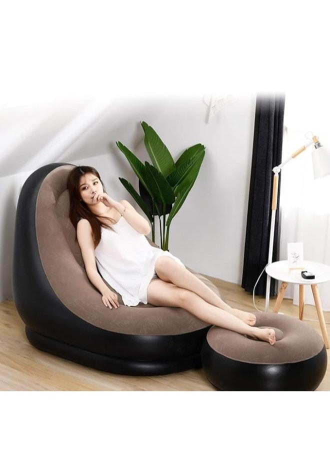 Executive LLC - 2 in 1 Leisure Inflatable Sofa Set Folding Portable Inflatable Lazy Flocked Recliner with Footrest Perfect for Pop Up Indoor and Outdoor Balcony Backyard Camping Picnic - Image 1