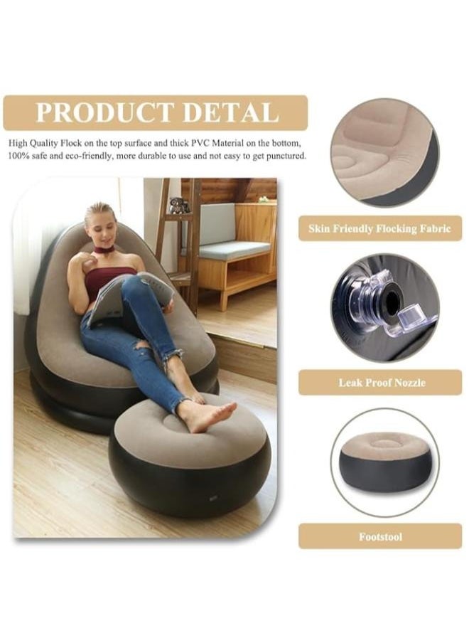 Executive LLC - 2 in 1 Leisure Inflatable Sofa Set Folding Portable Inflatable Lazy Flocked Recliner with Footrest Perfect for Pop Up Indoor and Outdoor Balcony Backyard Camping Picnic - Image 1