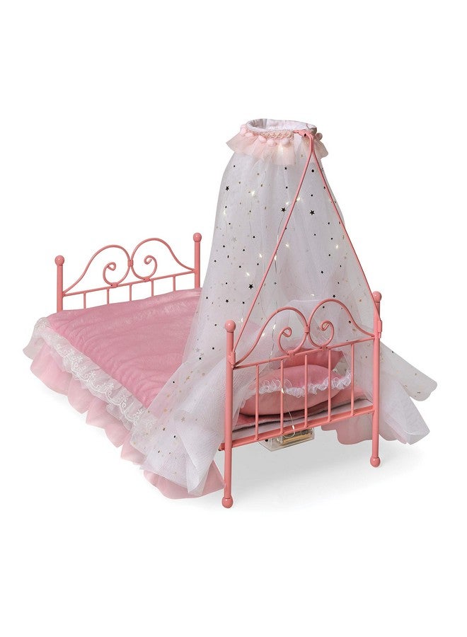 Badger Basket Starlights Toy Metal Doll Bed With Canopy Lights And Bedding For 18 Inch Dolls Pink - Image 5