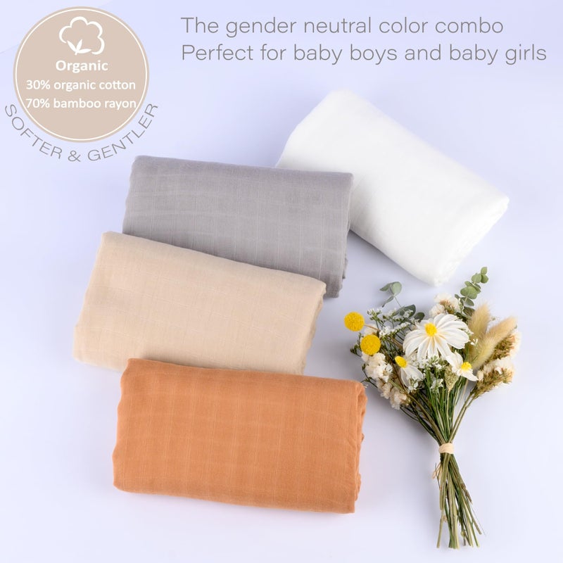 Meracorallo Muslin Swaddle Blanket Silky Soft Receiving Blanket Neutral Swaddle Wrap for Baby Boys and Girls, 47 x 47 inches, Set of 4 Solid Color - Image 4