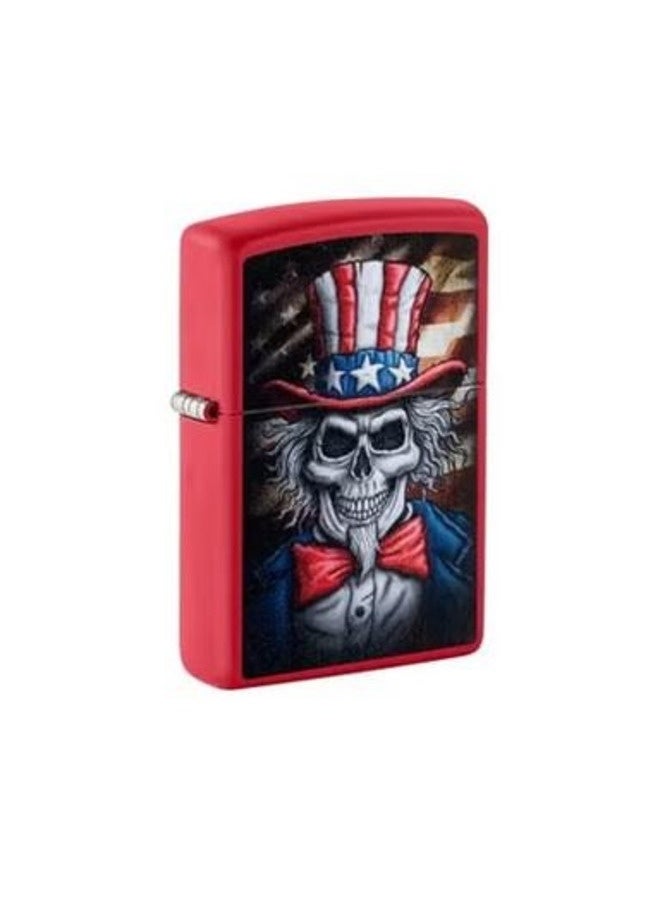 زيبو ولاعة جيب زيبو غير لامعة باللون الأحمر بتصميم "العم هيكل عظمي"