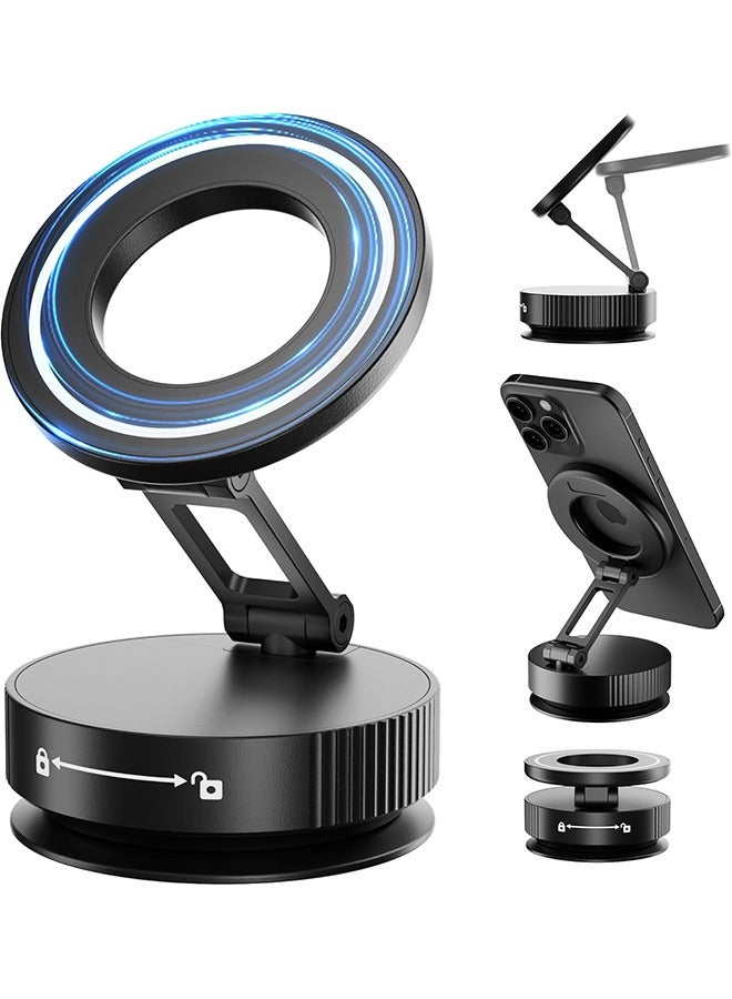 Vacuum Magnetic Phone Holder for MagSafe,Foldable Metal Suction Cup Phone Mount,360° Rotatable Phone Mount for All Smartphones & All Car Models-Black  - Image 1
