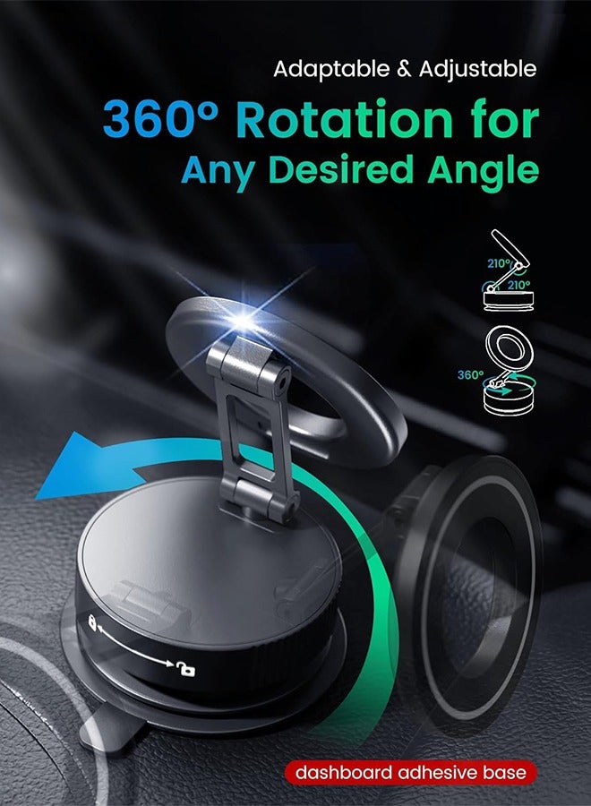 Vacuum Magnetic Phone Holder for MagSafe,Foldable Metal Suction Cup Phone Mount,360° Rotatable Phone Mount for All Smartphones & All Car Models-Black  - Image 2
